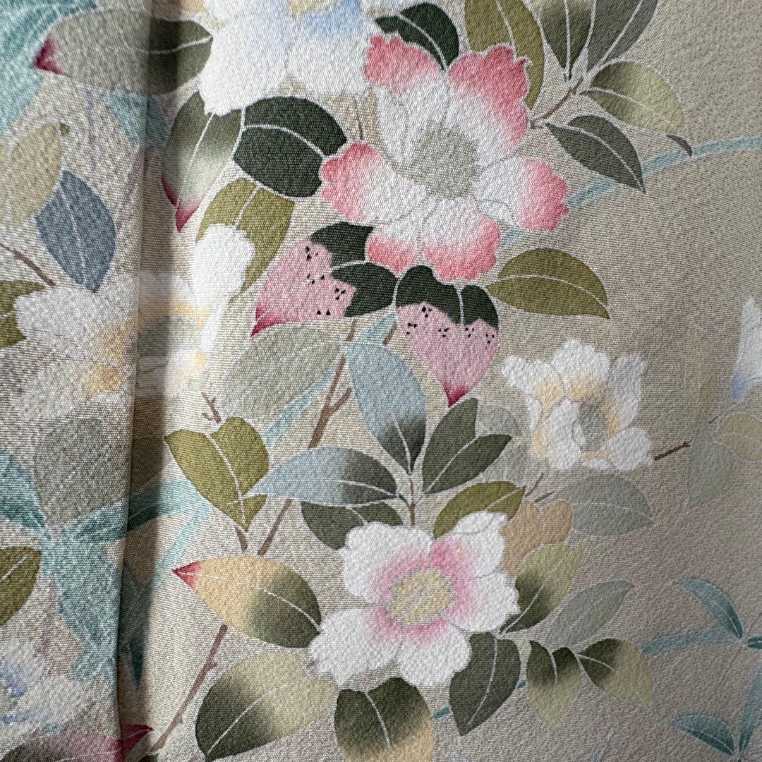 超美品　正絹　袷　訪問着　着物　着丈161　裄66　クリーム　黄緑　水色　ピンク