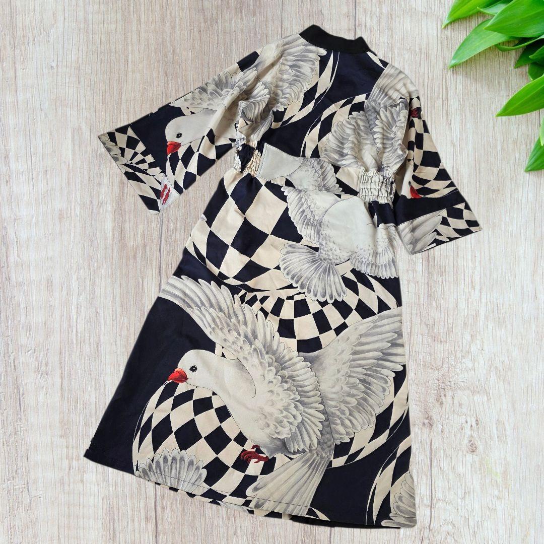 重宗玉緒 コラボ ワンピース 着物 鳩 冬 和装 和服 カジュアル 現代和装　袷