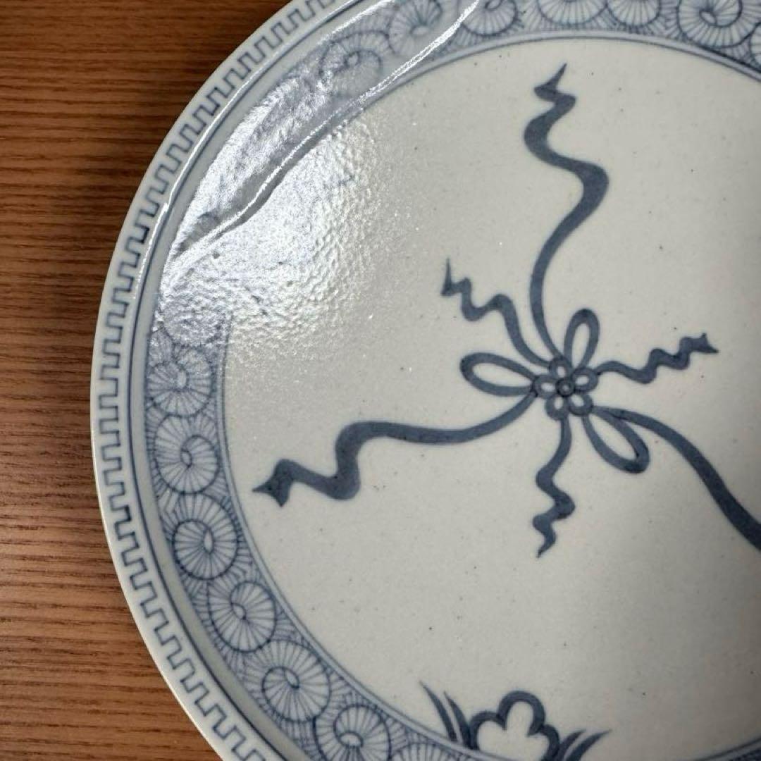 有田焼 李荘窯 染付水引地紋 手造り渕付皿 2枚セット☆