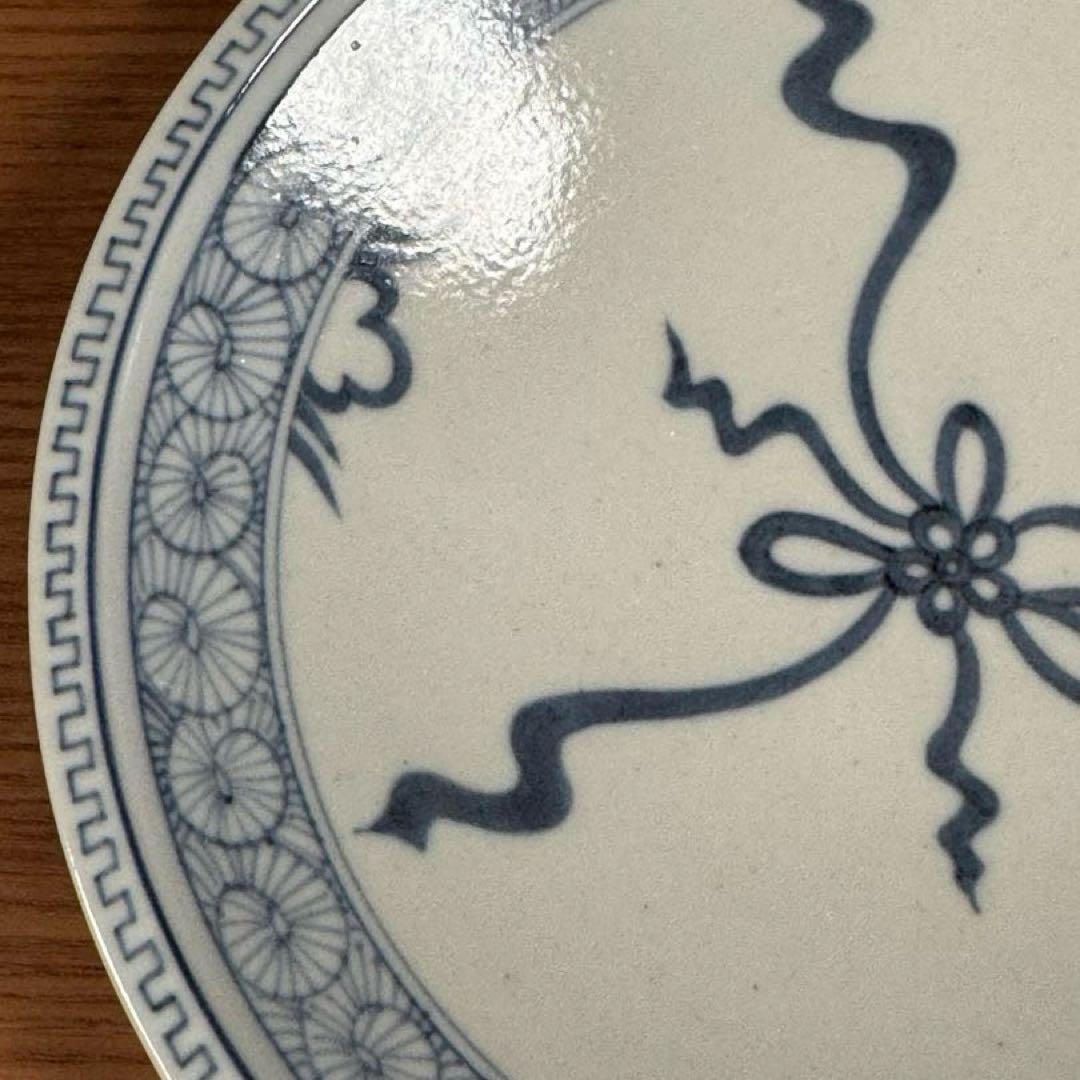 有田焼 李荘窯 染付水引地紋 手造り渕付皿 2枚セット☆