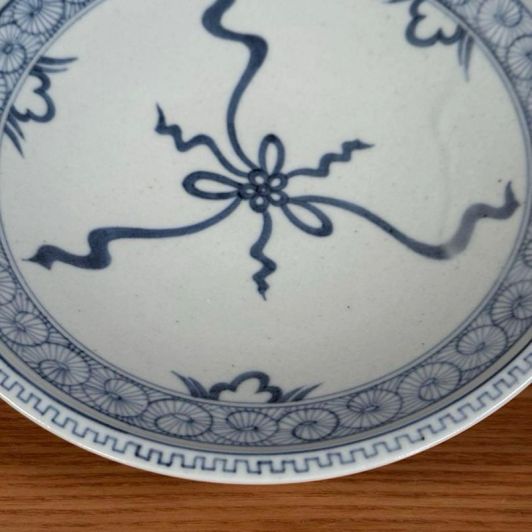 有田焼 李荘窯 染付水引地紋 手造り渕付皿 2枚セット☆