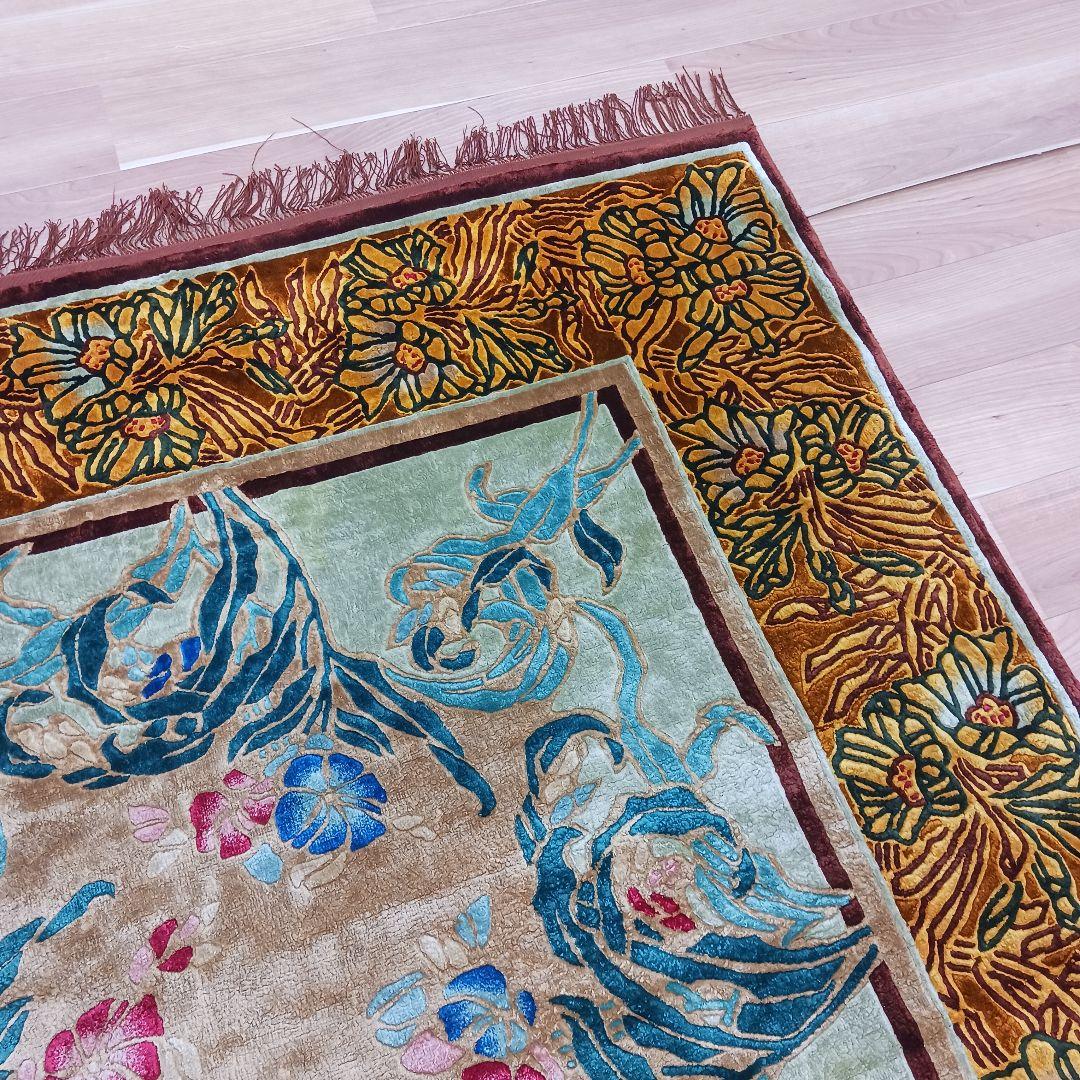 Y3001 中国シルク段通 特大判 245×169㎝ シルク100% 手織り