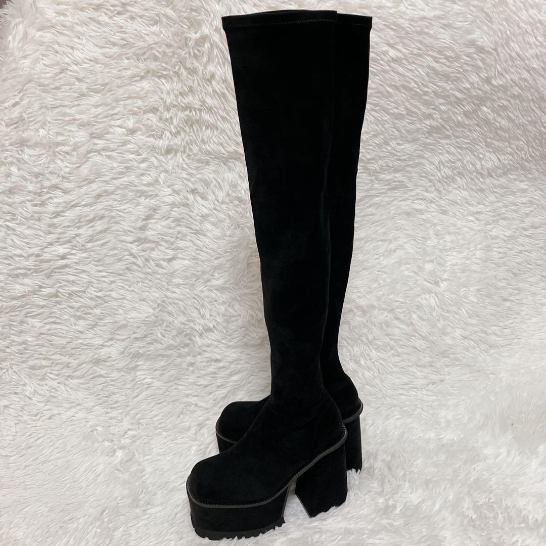 未使用品　EMODA スクエアフィットロングブーツ　S ニーハイブーツ　黒　厚底
