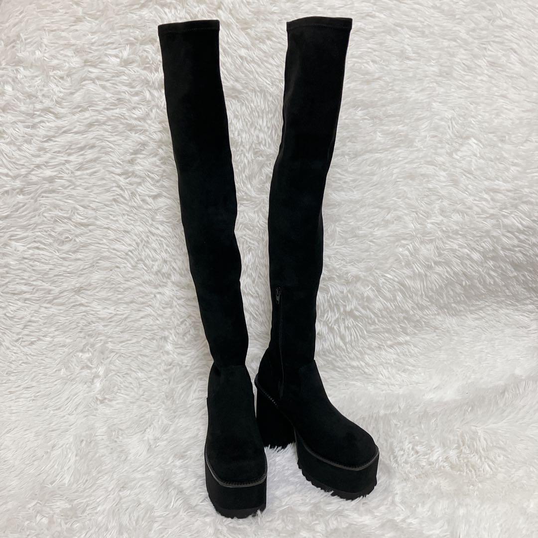 未使用品　EMODA スクエアフィットロングブーツ　S ニーハイブーツ　黒　厚底