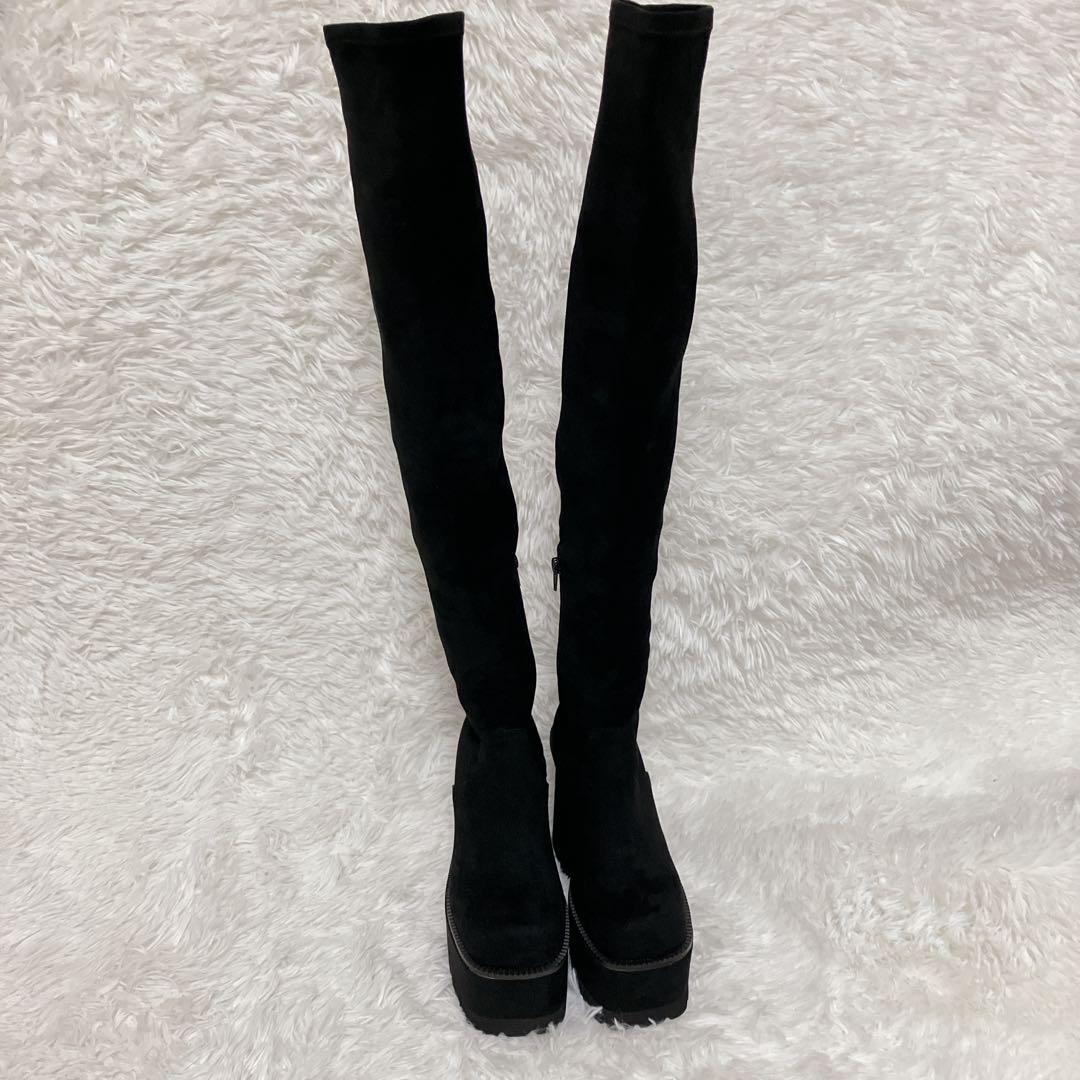 未使用品　EMODA スクエアフィットロングブーツ　S ニーハイブーツ　黒　厚底
