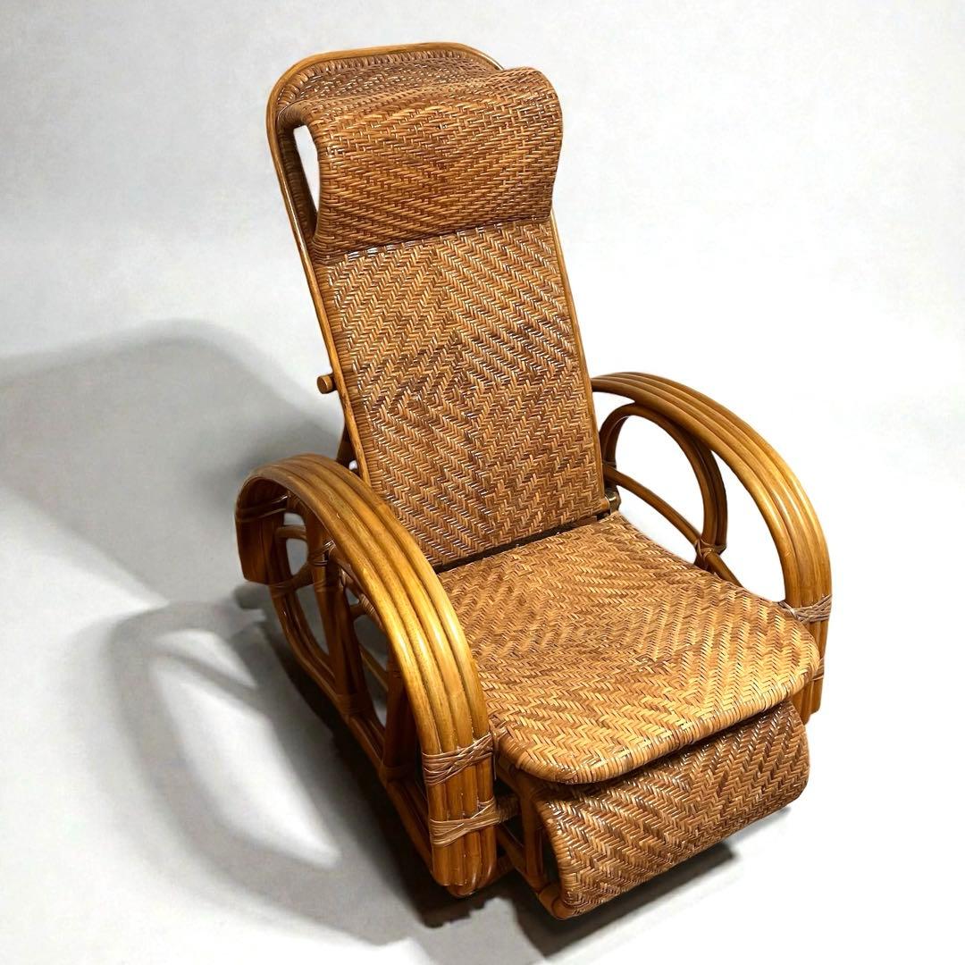【良品】ラタン製 リクライニングチェア 1人掛けソファー　籐家具　昭和レトロ