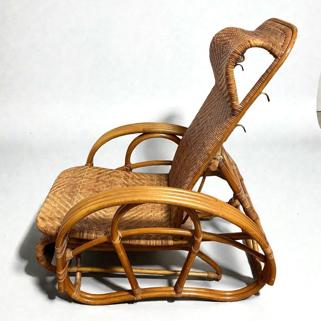 【良品】ラタン製 リクライニングチェア 1人掛けソファー　籐家具　昭和レトロ