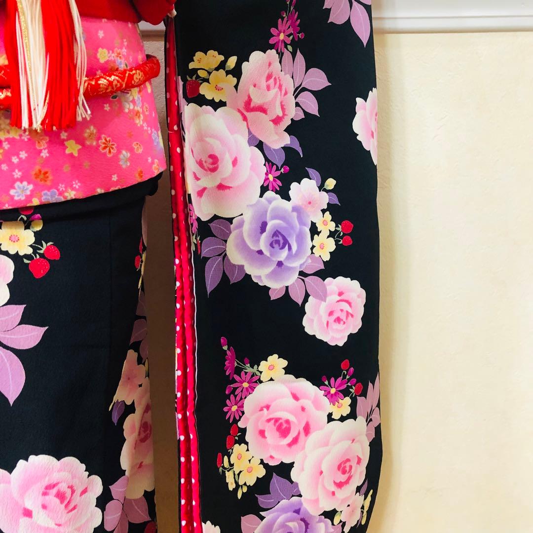 松田聖子プロディース❣️女の子７歳　❣️四つ身薔薇黒地　❣️完全フルセットlovely