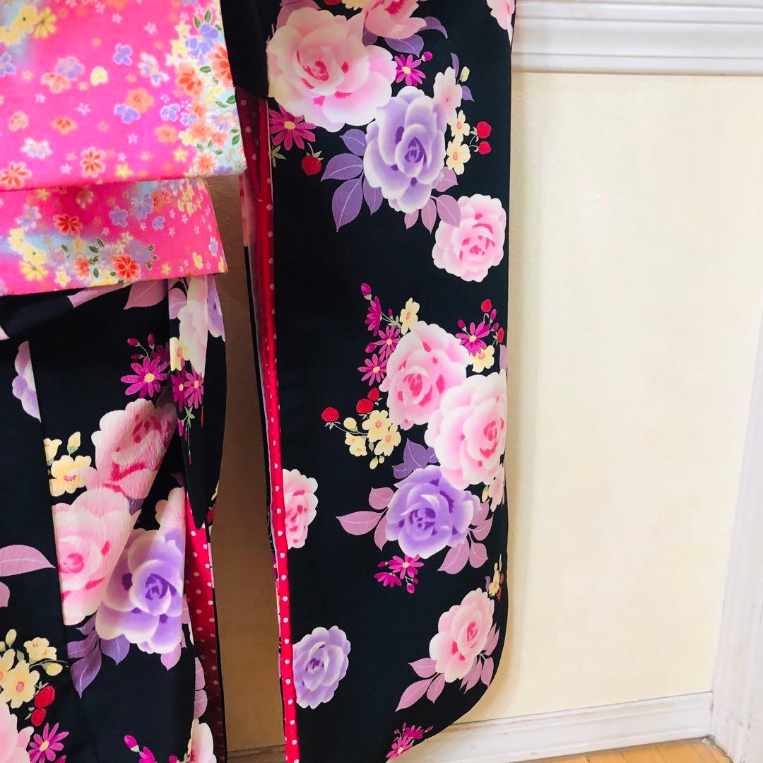 松田聖子プロディース❣️女の子７歳　❣️四つ身薔薇黒地　❣️完全フルセットlovely