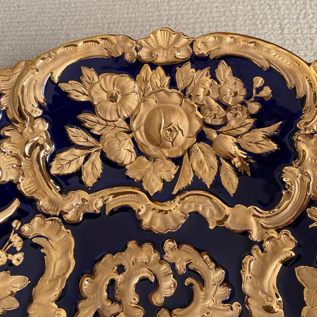 マイセン　コバルト　グランツゴールドレリーフ大皿