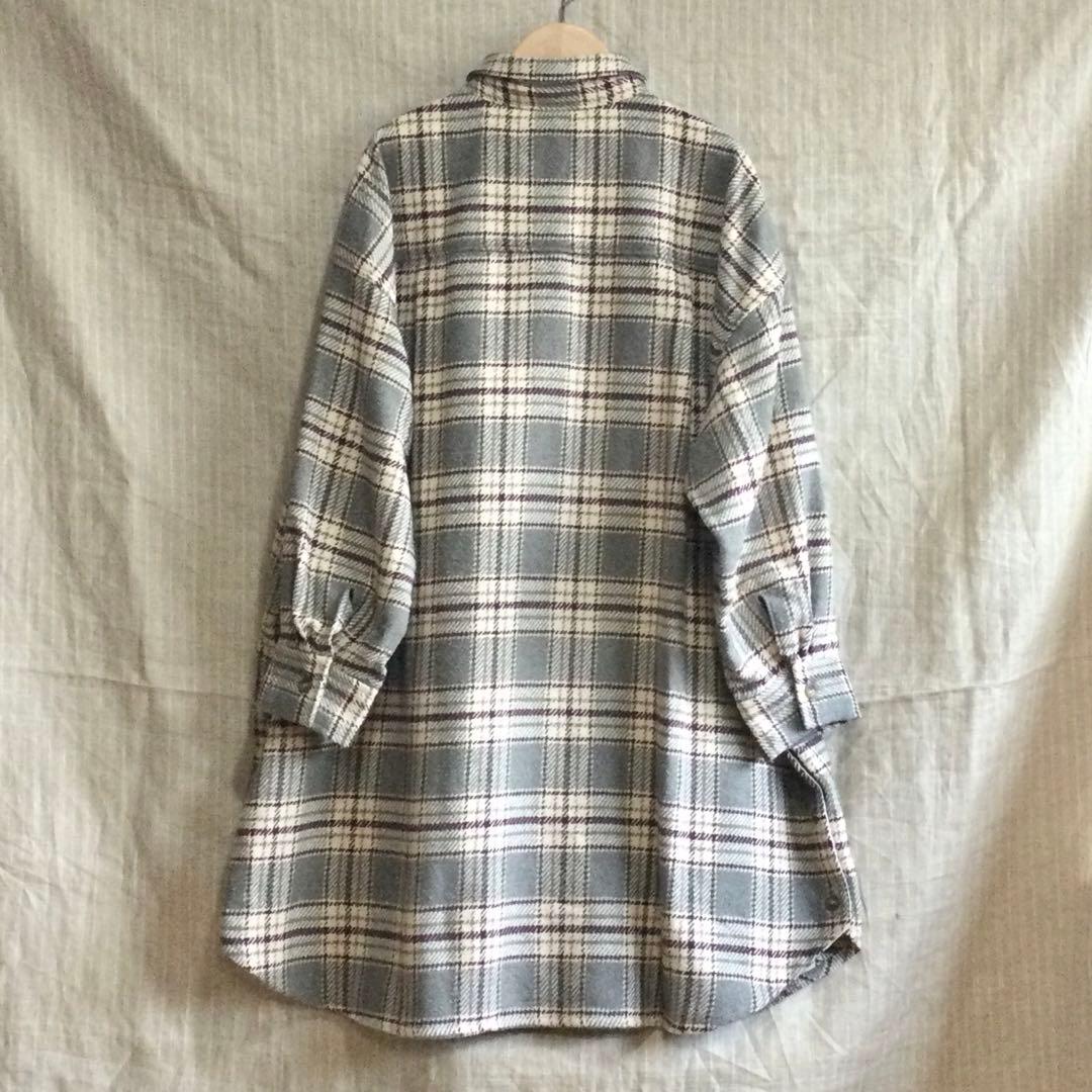 新品未使用　tumugu ツムグ　チェック柄　起毛チュニックブラウス　グレー