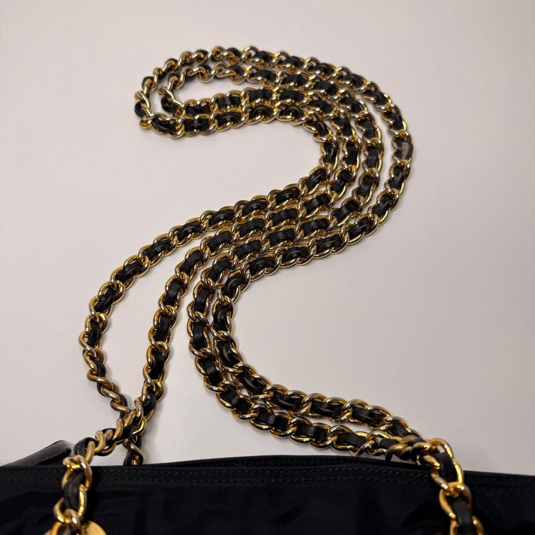 PRADA チェーンショルダーバッグ キルティング ナイロン プレート