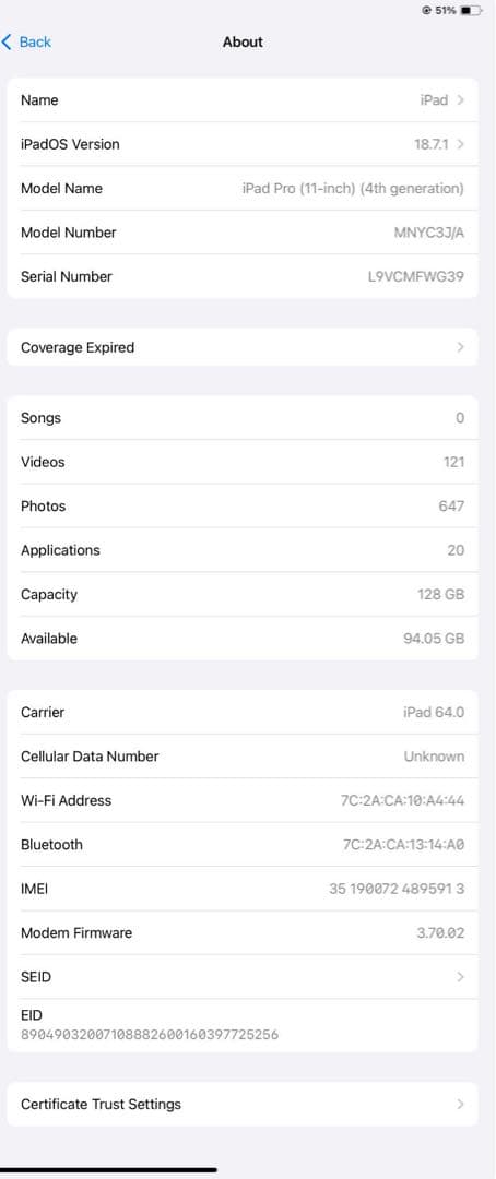 iPad Pro １１インチ第４世代セルラーモデル
