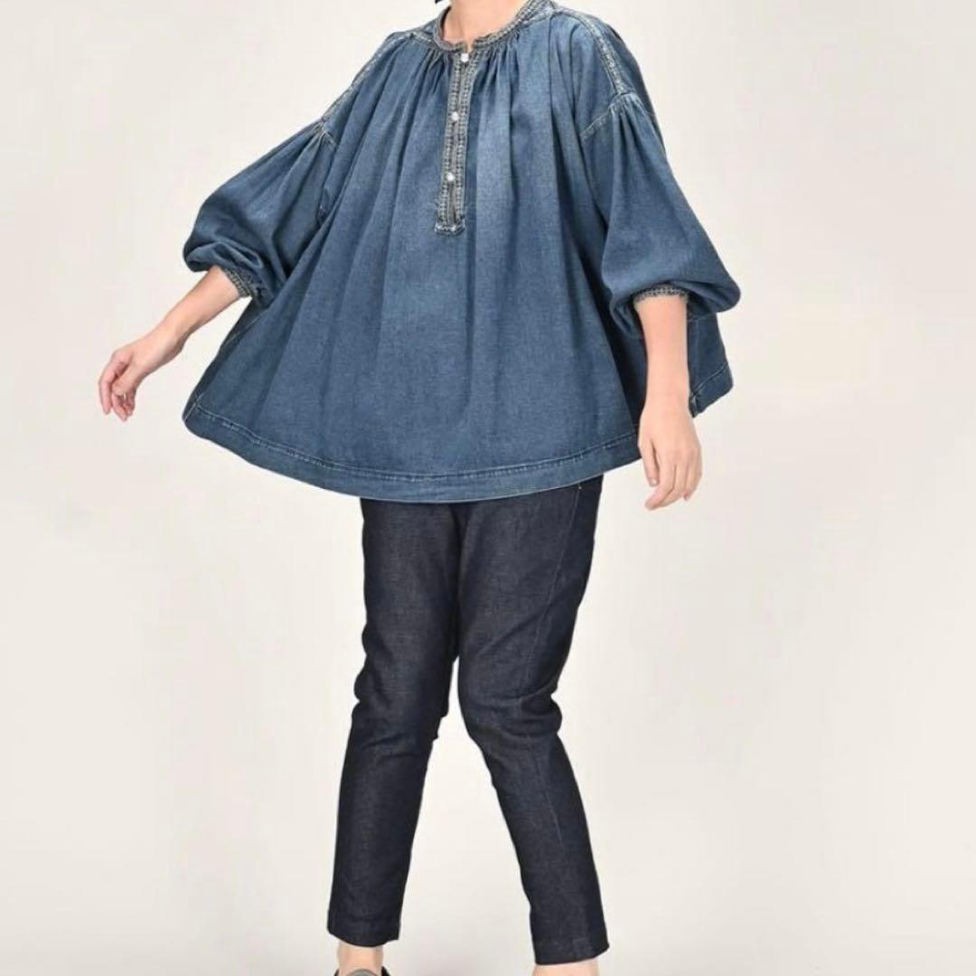 45R プチデニムのスモックブラウス デニム トップス FREE SIZE