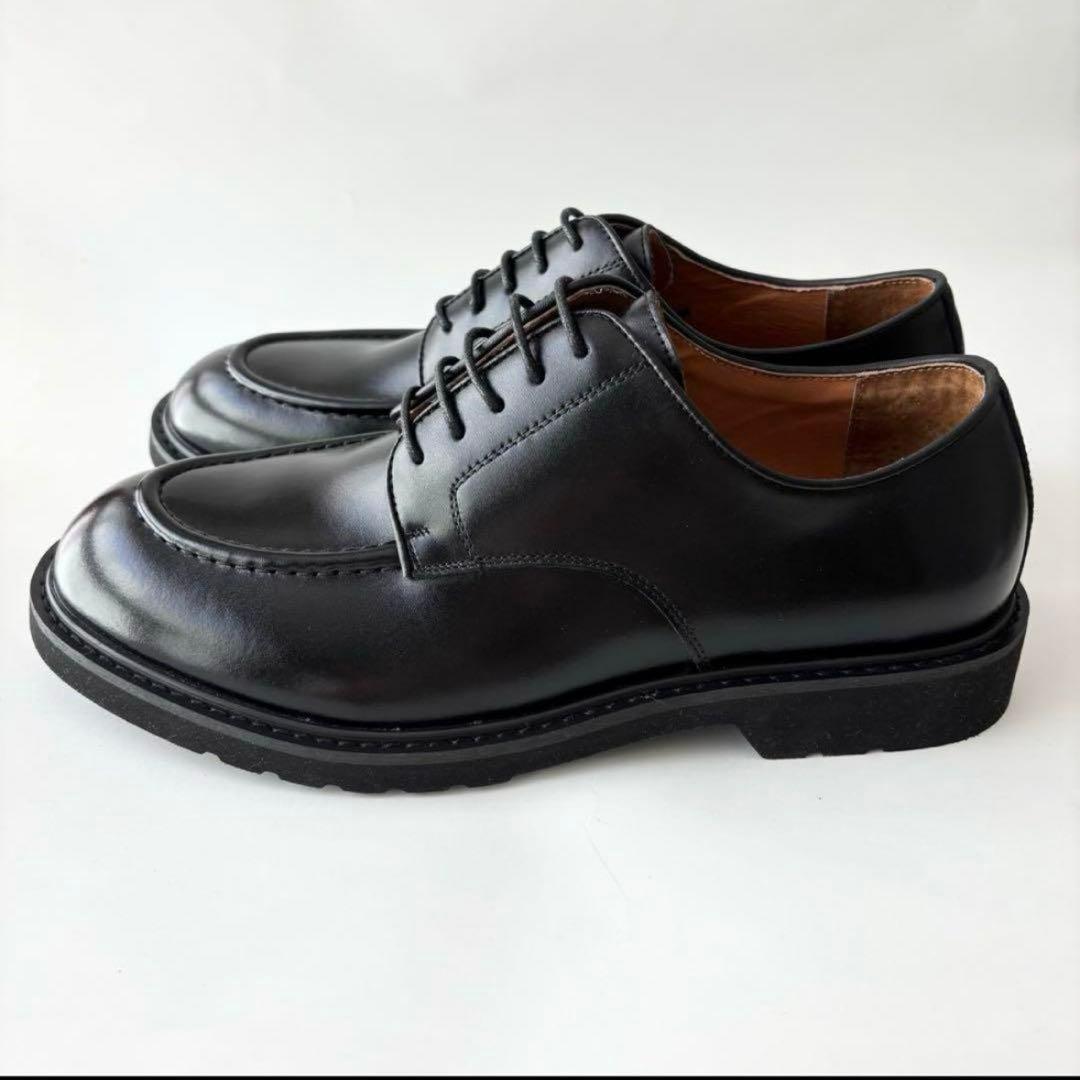 ✨極美品✨オックスフォード&ダービー プレーントゥUチップ 厚底レザービジネス黒