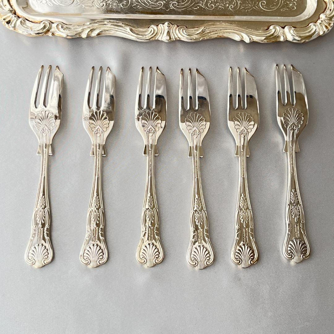 【英国】 キングスパターン ケーキフォーク 6本 【シルバープレート】