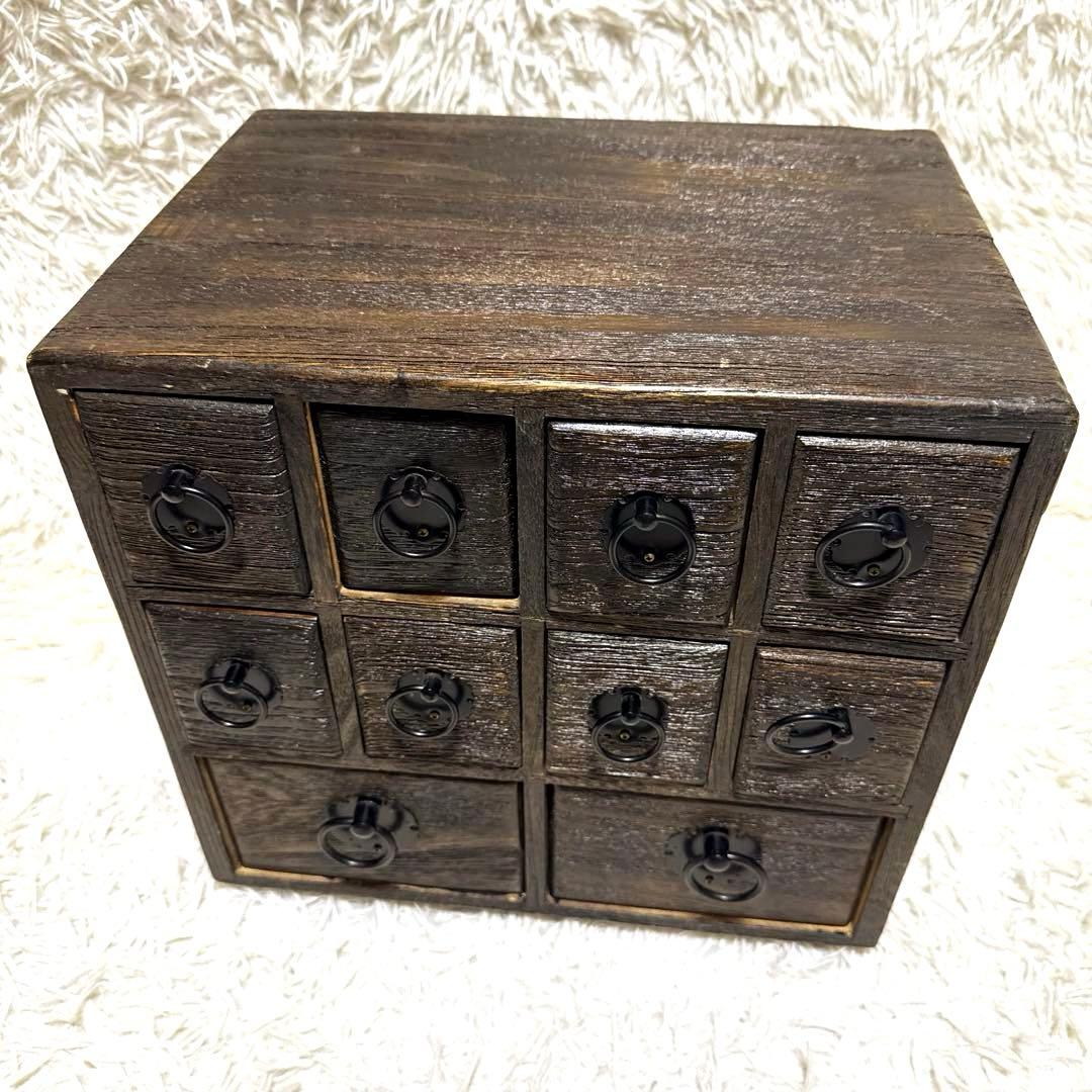 薬箪笥 薬草棚 小物入れ 収納ボックス 古道具 引き出し棚　昭和レトロ