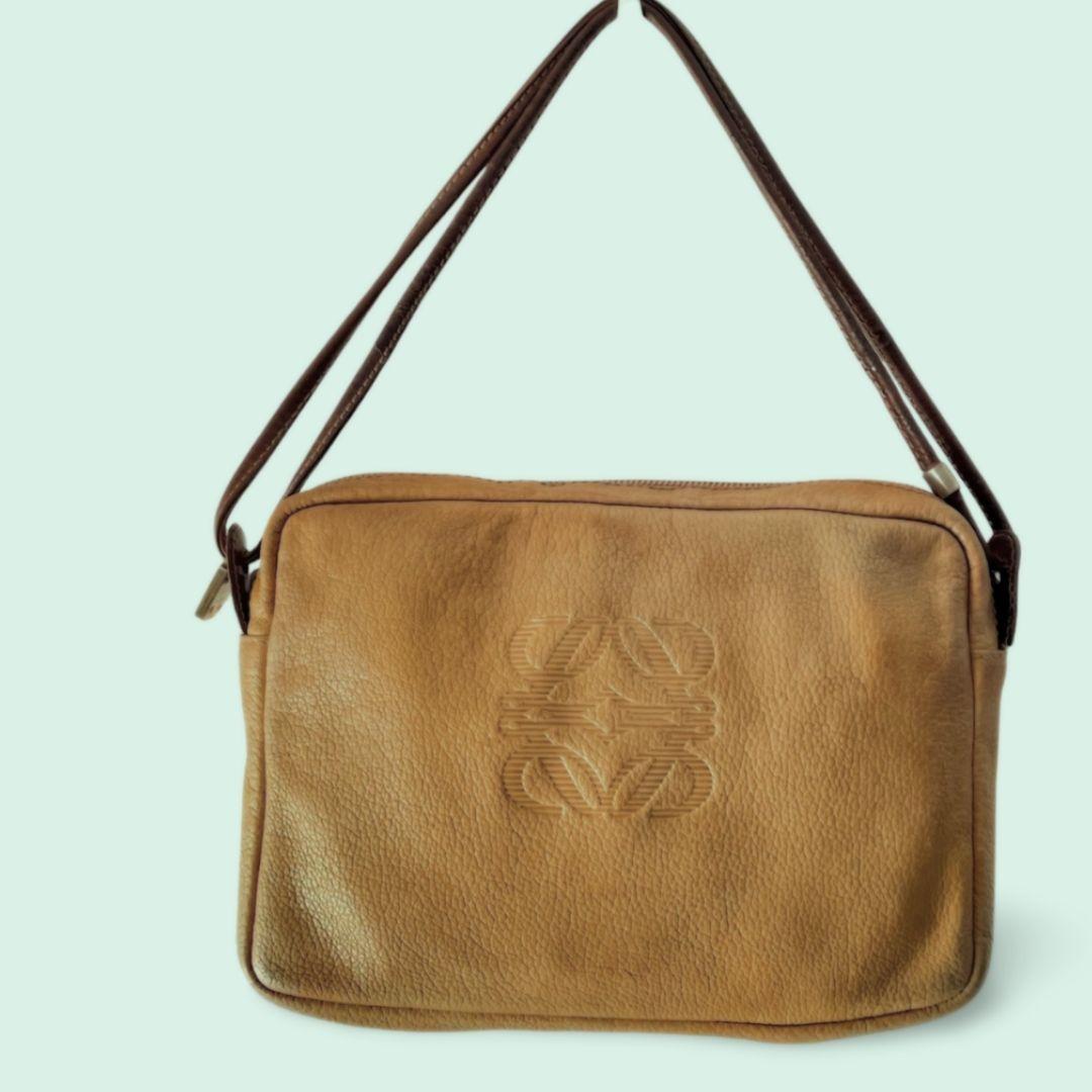 LOEWE ロエベ ミニ ショルダ―バッグ レザー アナグラム ブラウン 茶