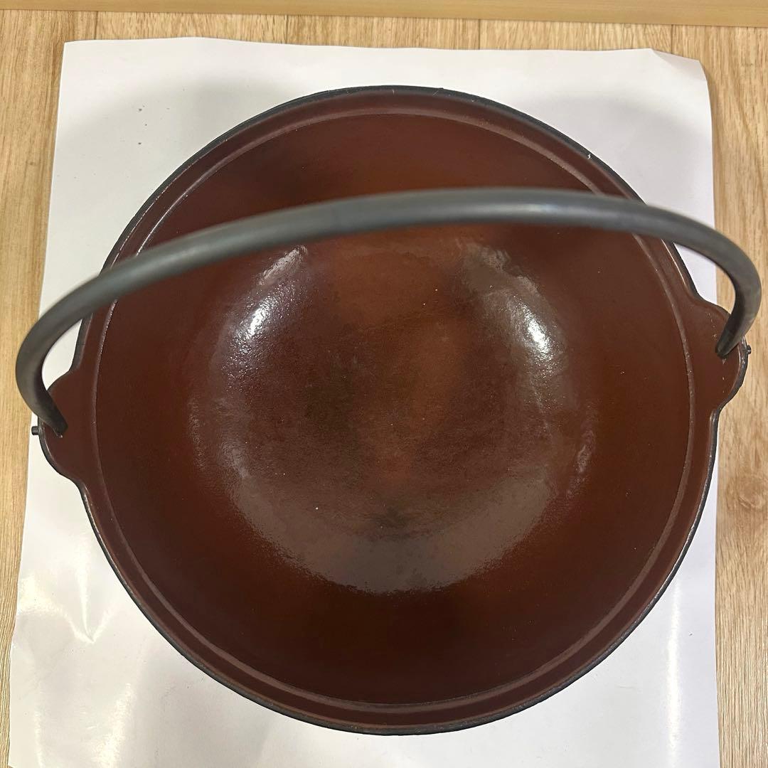 日本製　桑名鋳物　鉄鍋　特大　直径30cm 内側ホーロー仕上げ　やまが鍋　中部
