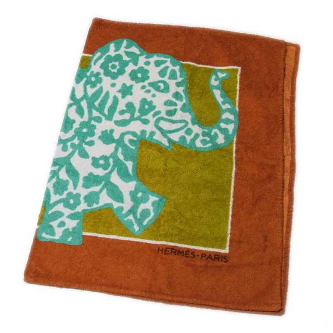 【HERMES】エレファント ビーチタオル タオルケット 大判 オレンジ