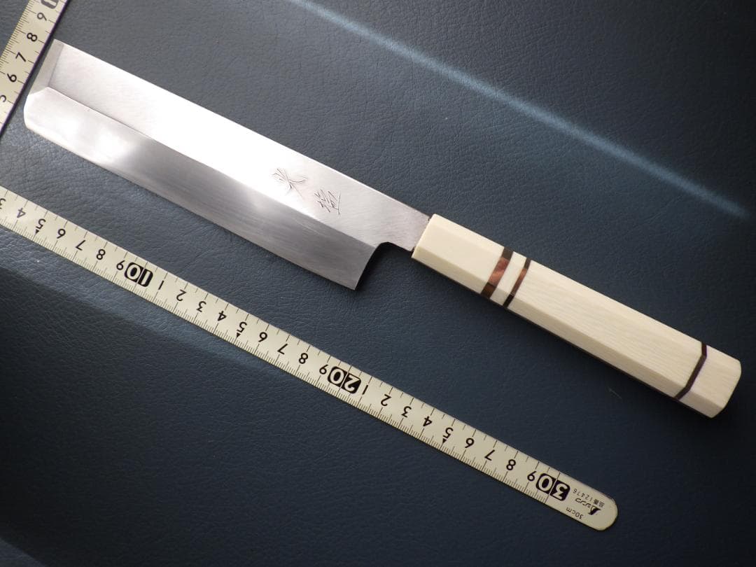 ゆ*う様 ㊧薄刃包丁★人工象牙カスタム銀巻三段柄/手研ぎ済み★左利き用