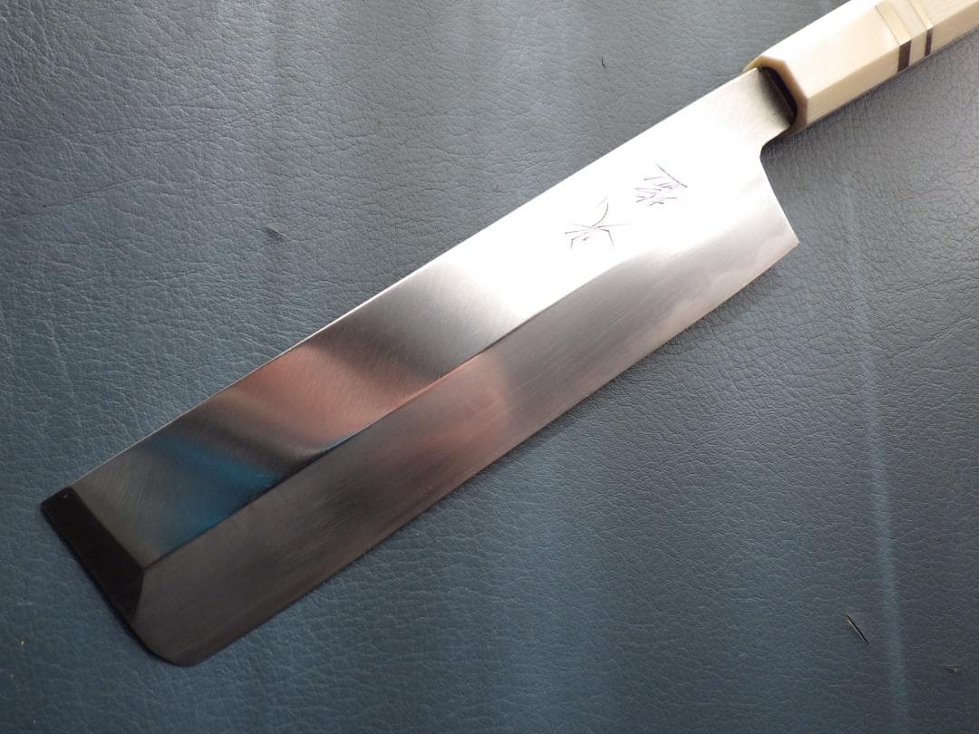 ゆ*う様 ㊧薄刃包丁★人工象牙カスタム銀巻三段柄/手研ぎ済み★左利き用