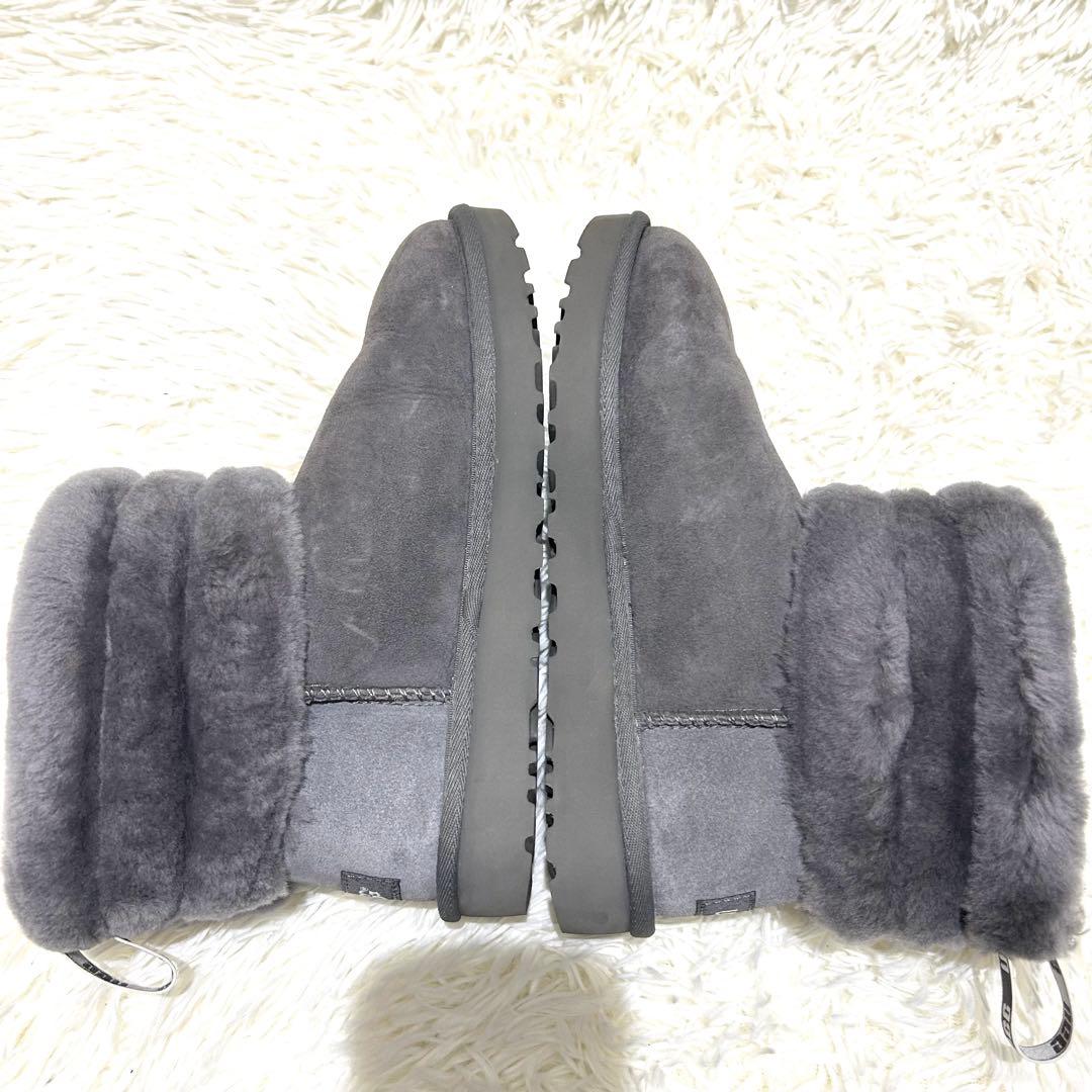 美品 UGG アグ フラッフ キルテッド ミニ グレー ムートンブーツ 箱付き