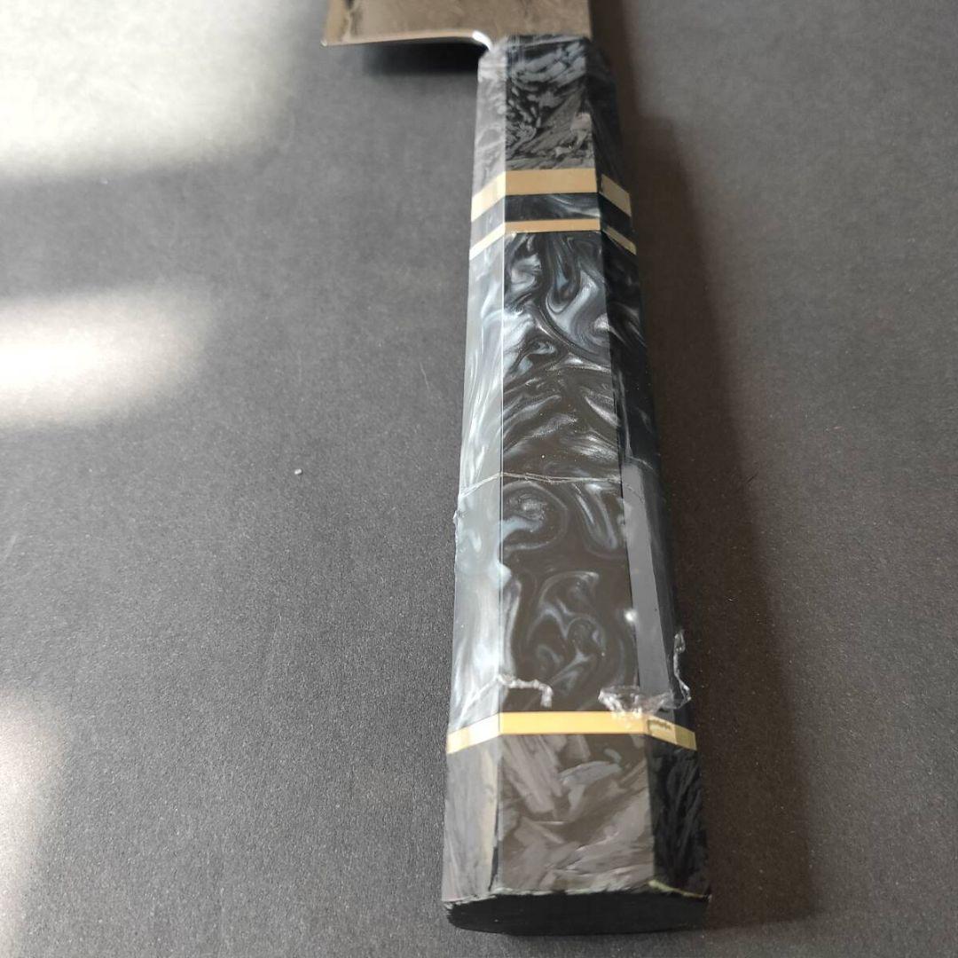 67層鏡面ダマスカスV金10号和牛刀240mm モダンマーブルレジン銀巻柄