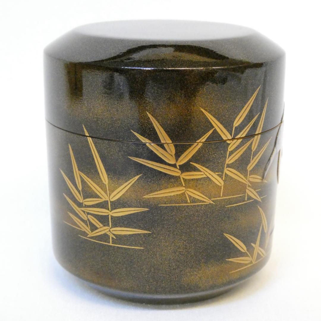 新品時35万 二代 前端春斎作 内梨地 雪吹 螺鈿 芦に鷺蒔絵 棗 茶器 茶道具