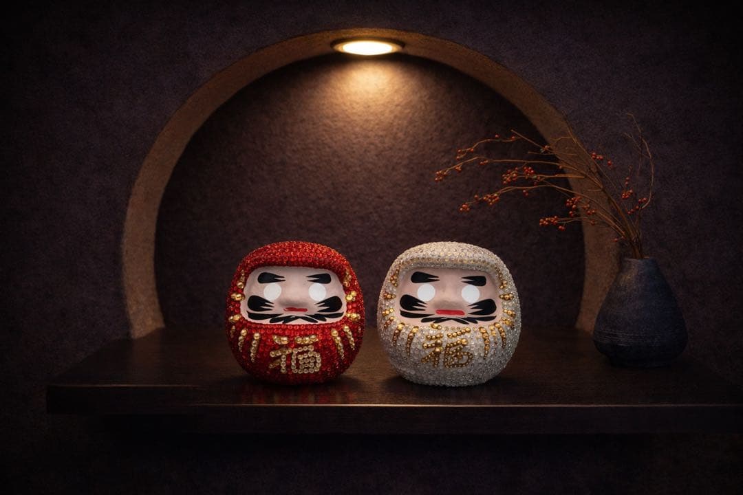 ガラスストーン 紅白だるま 赤白セット