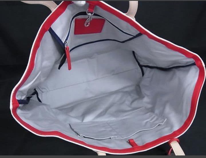 COACHキャンバス×レザー トートバッグショルダー肩掛アイボリー系×ネイビー系