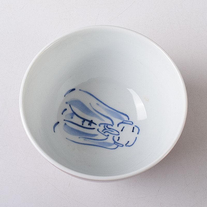 茶道具　京焼　清水焼　谷口良三作　辰砂　内達磨染付　茶碗　共箱　V　R8498