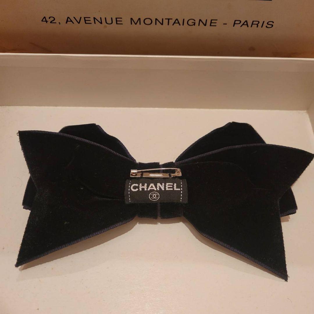 CHANEL シャネル リボン ブローチ ベロア ブラック 黒 箱付き
