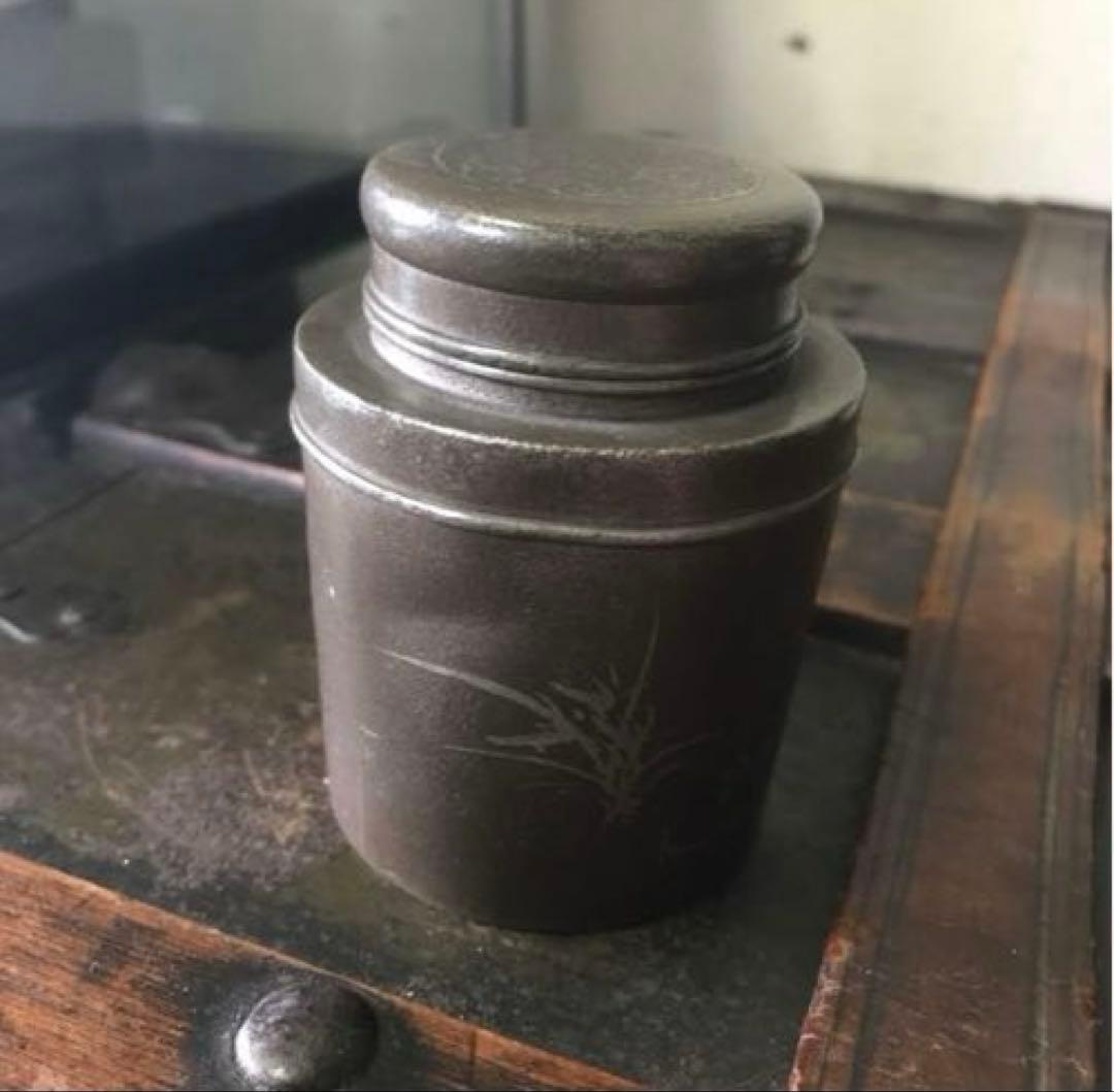 美品　茶道具　古錫　茶入　茶壷　茶心壺　煎茶道具　茶道　繊細な彫りが素敵な