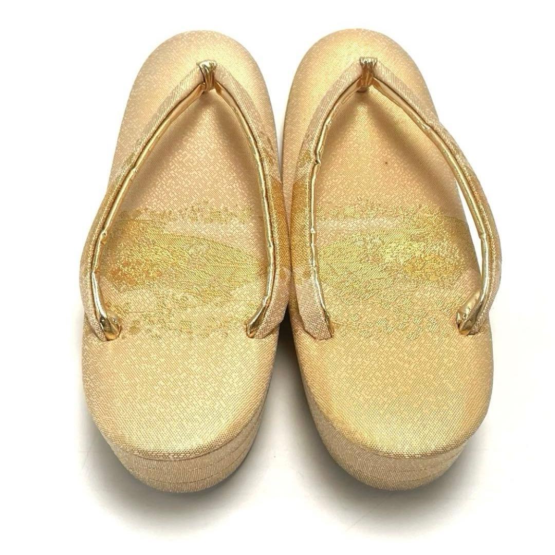 最終価格 新春セール 美品 創作 御誂 和装用バッグ 草履 2点セット ゴールド