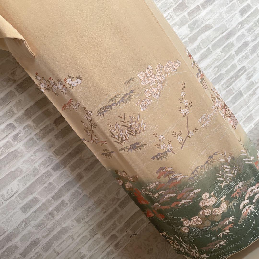 訪問着+長襦袢　フルセット　川のほとり　橋　金彩　金駒刺繍　入学式　卒業式　I3