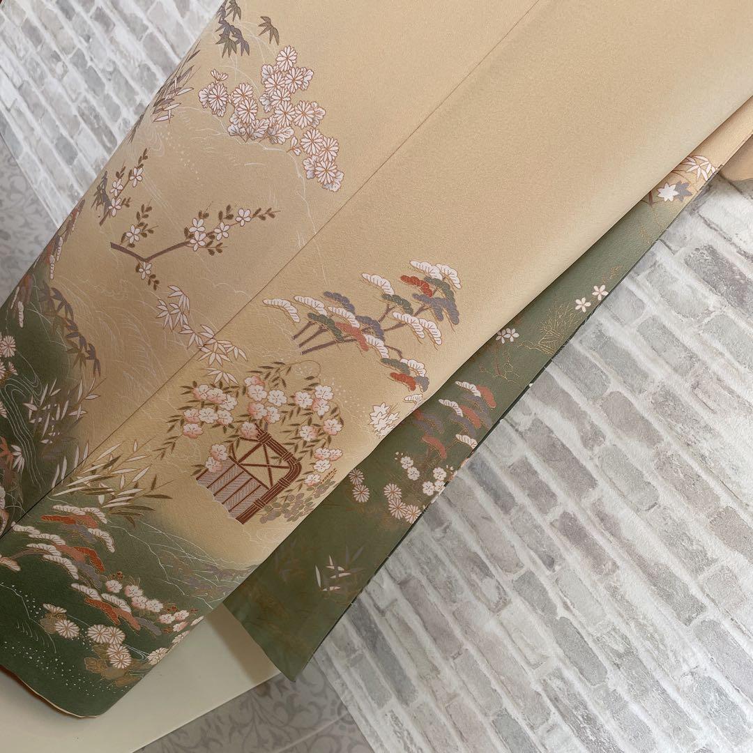 訪問着+長襦袢　フルセット　川のほとり　橋　金彩　金駒刺繍　入学式　卒業式　I3