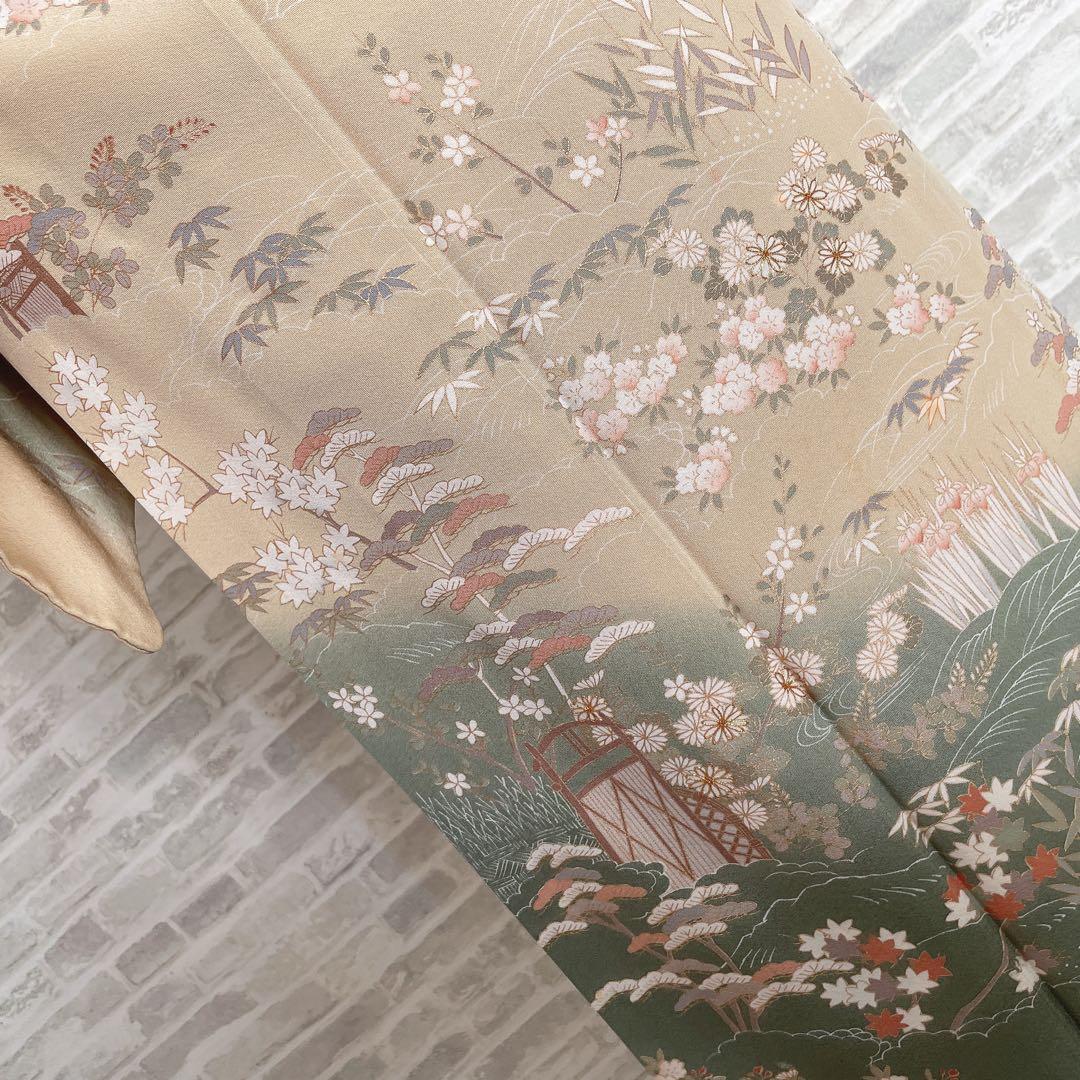 訪問着+長襦袢　フルセット　川のほとり　橋　金彩　金駒刺繍　入学式　卒業式　I3