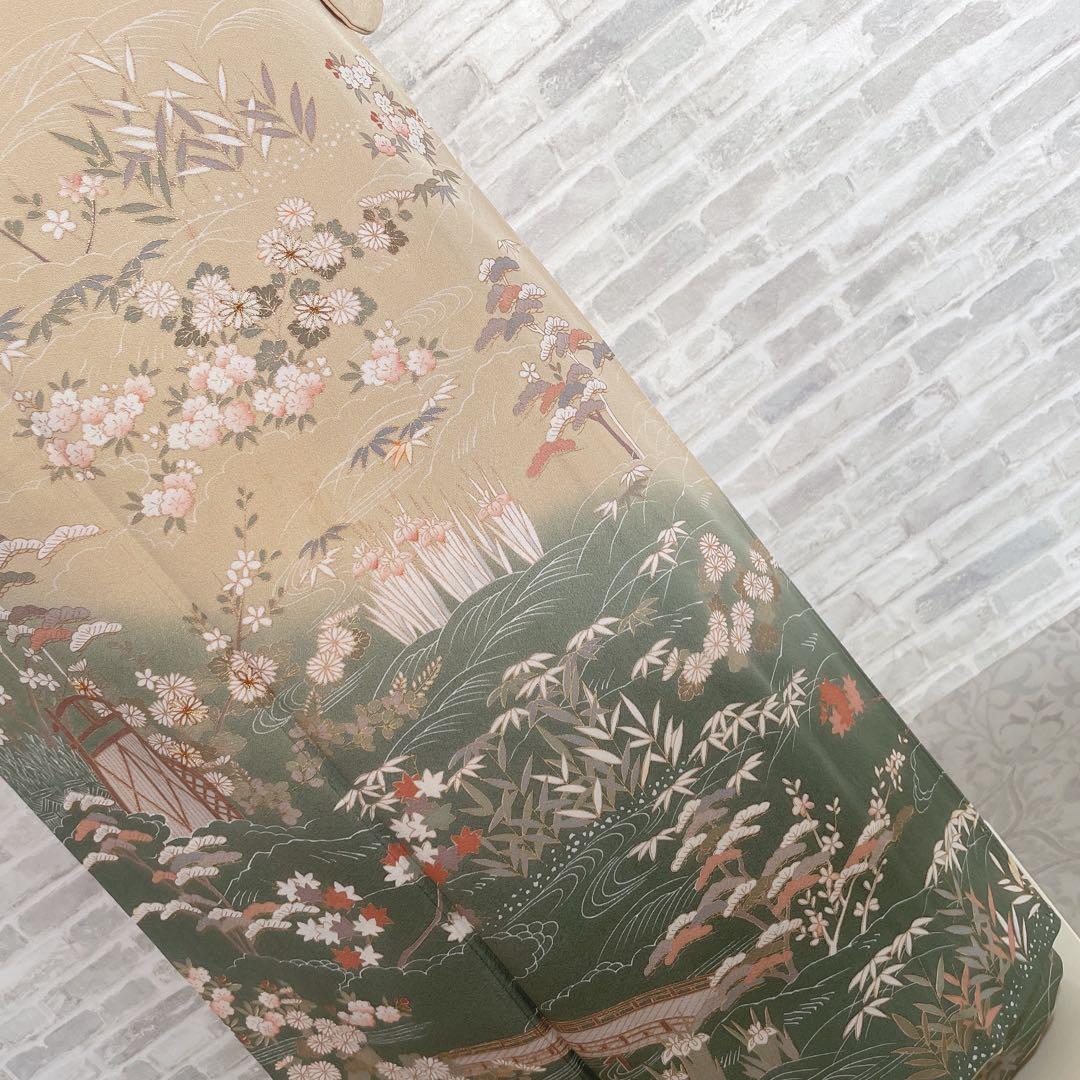 訪問着+長襦袢　フルセット　川のほとり　橋　金彩　金駒刺繍　入学式　卒業式　I3