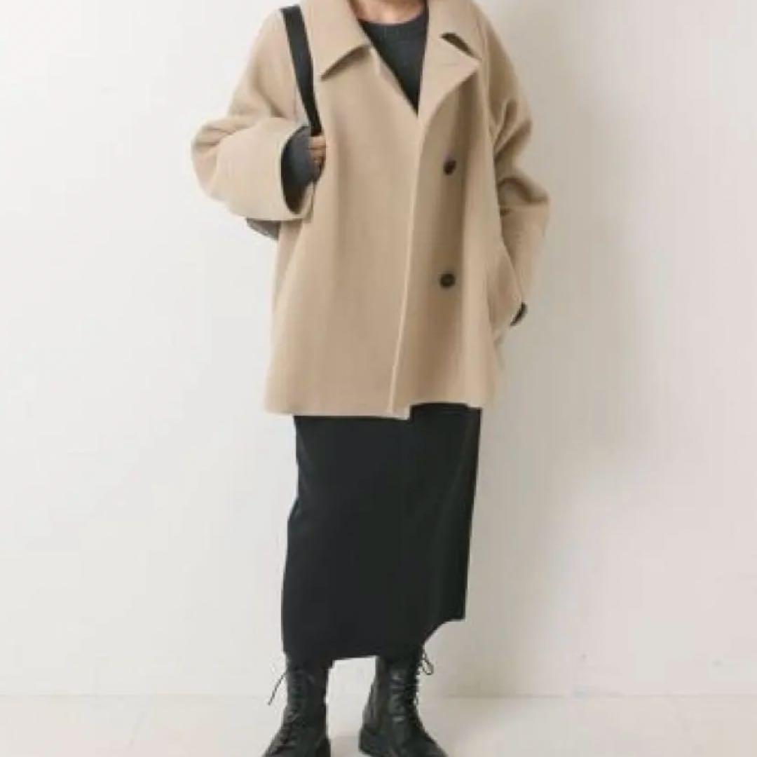 スピックアンドスパン W/Nyモッサステンカラーショートコート 38 ベージュ