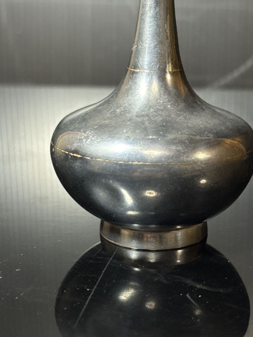 明治期 純銀 在銘 細密彫金 花図 花瓶 花生 約84.5g