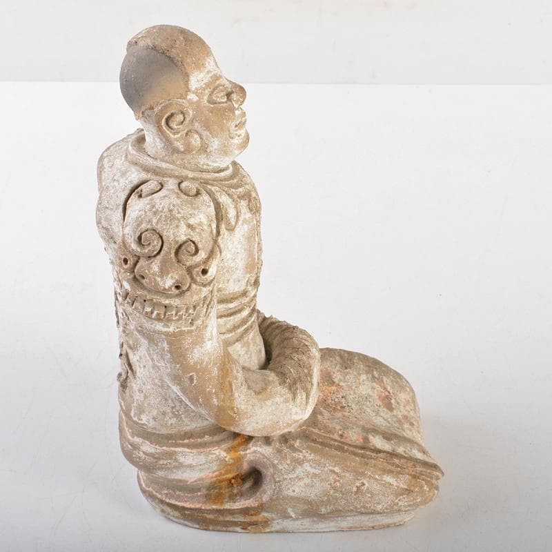 中国　加彩　漢詩刻　人物俑　置物　箱蓋無し　在銘印あり　V　R7237