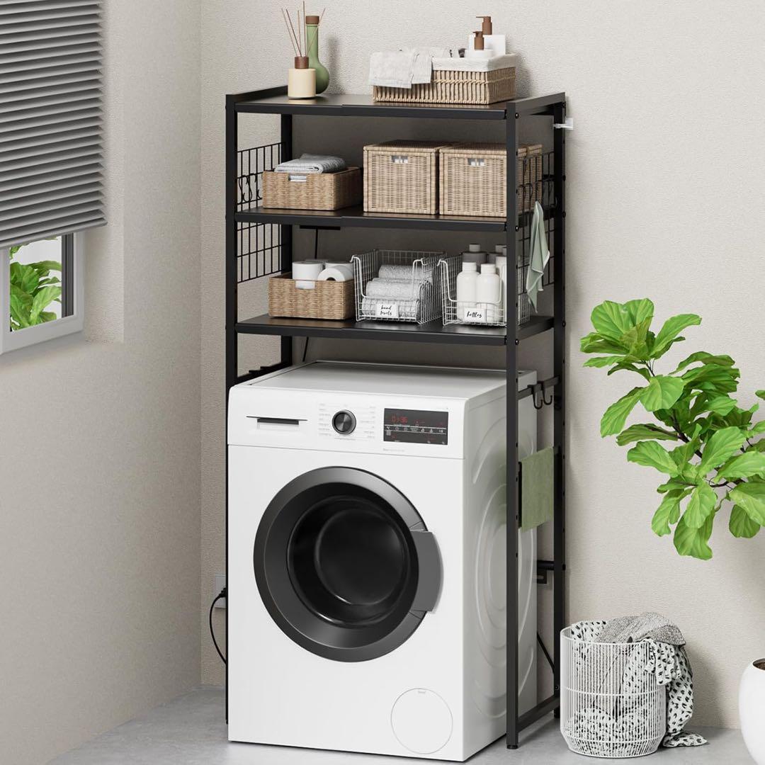 ゴミ箱上ラック 冷蔵庫上ラック 【幅50～80cm伸縮可・2口コンセント付き】