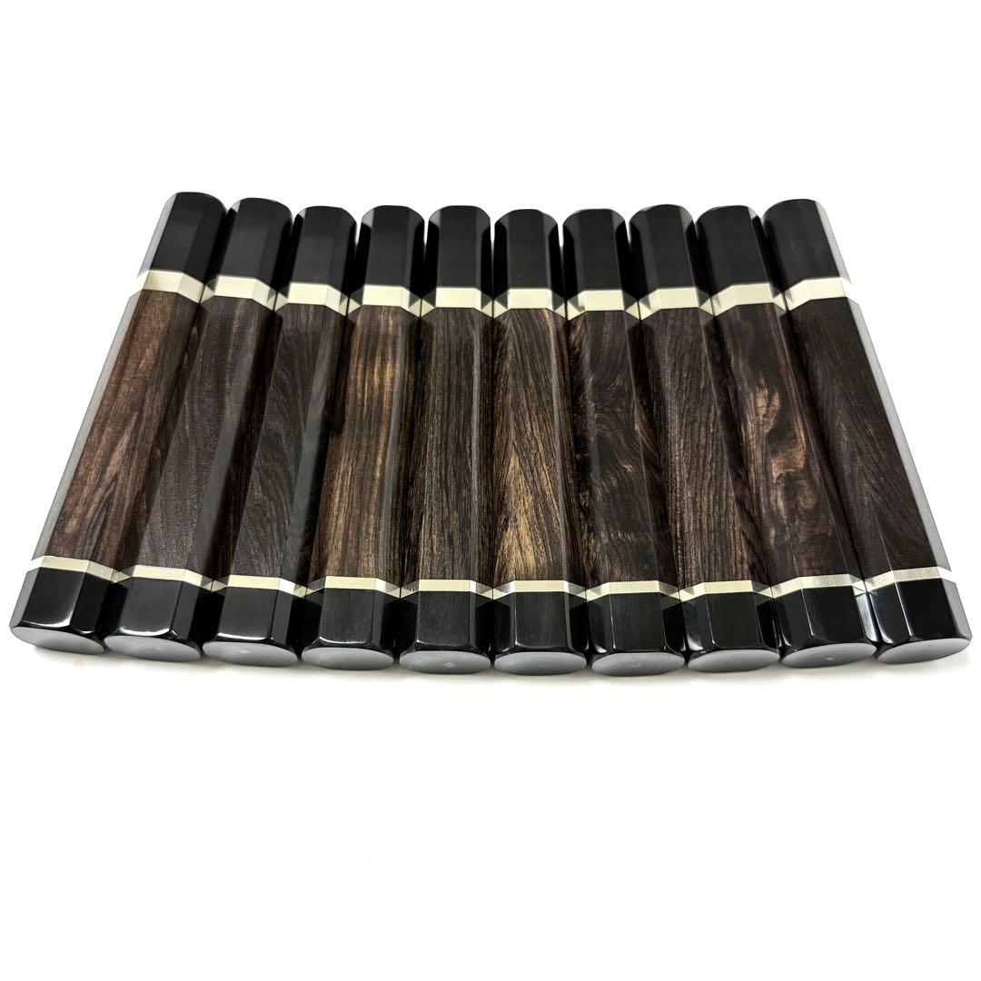 10本セット 二段銀巻 黒水牛角 フグ引き300 黒檀八角柄 フグ引き尺 包丁柄