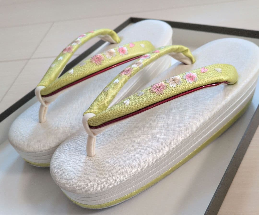 成人式用 草履 バッグセット 桜 若草　25cm