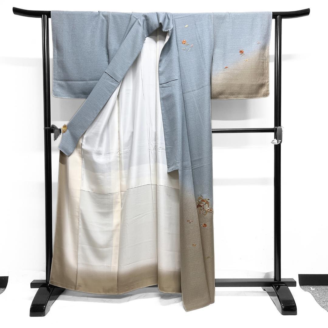 未着用　付け下げ　刺繍　御所車　松　竹　花　紋無し　着物　123b d ms