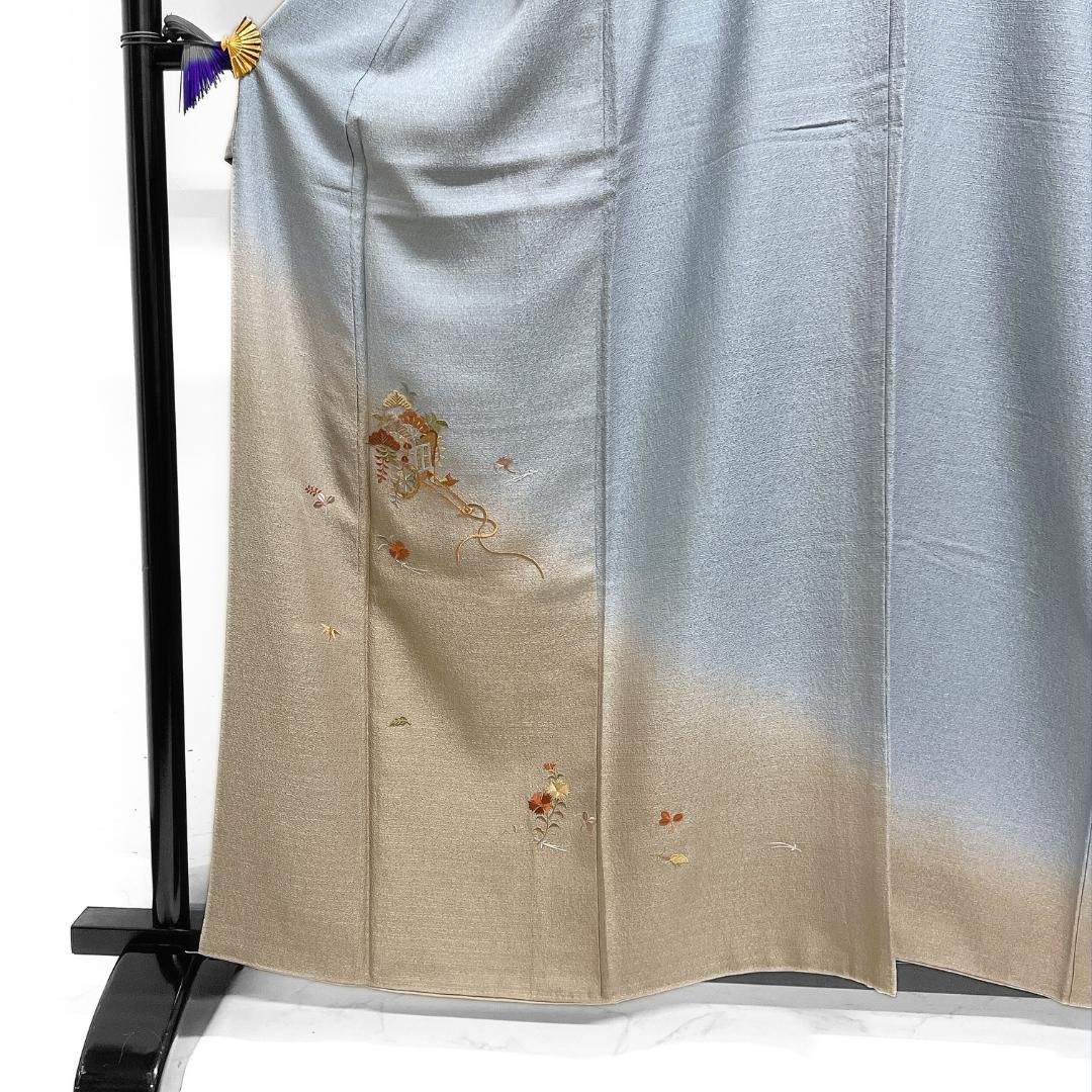 未着用　付け下げ　刺繍　御所車　松　竹　花　紋無し　着物　123b d ms