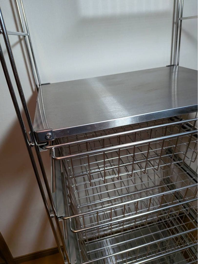 ■送料込■無印 ステンレスユニットシェルフ ステンレス棚 ワイヤーバスケット収納