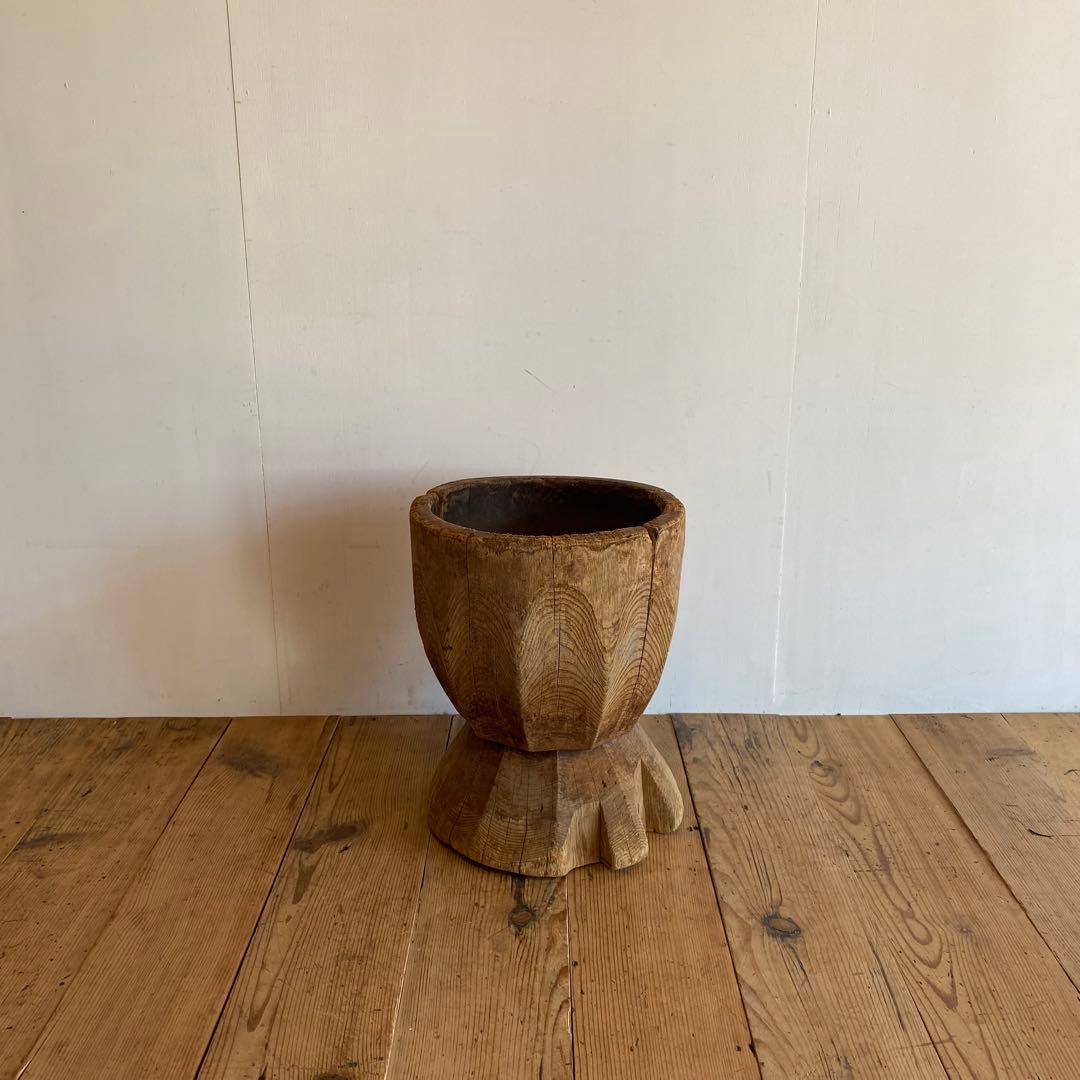 アンティーク ローテーブル 椅子 欅 臼 プリミティブ 無塗装 y156