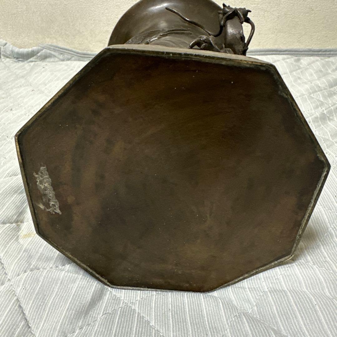 時代物 中国 日本 銅器 龍の置物 鶴亀 薄端 花器 金属工芸 花瓶 龍花瓶